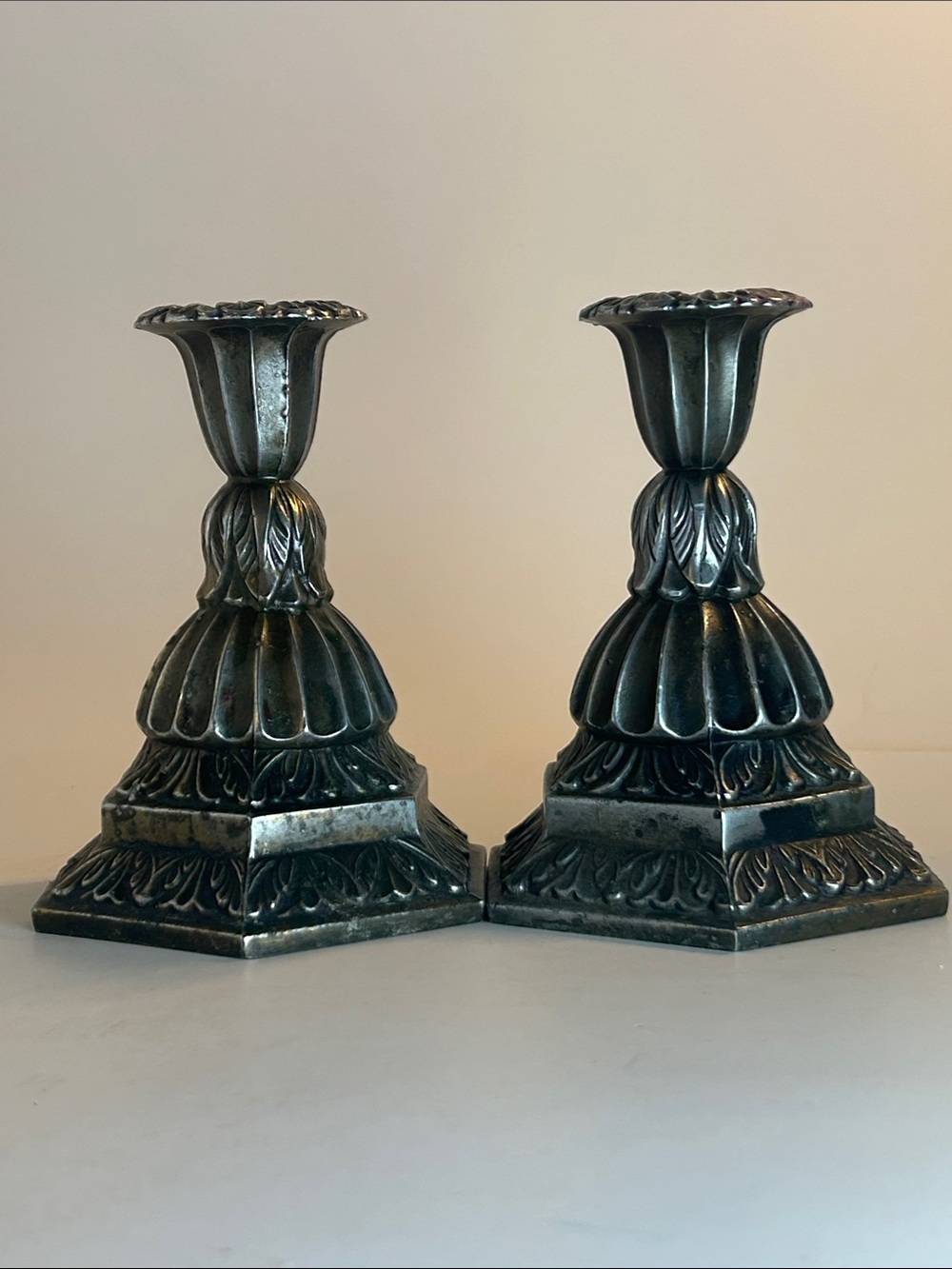 Decorative floral  Metal Candle Holders - Antique-Style Set of 2
